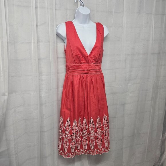 Max Studio Coral Pink Embroidered Sleeveless Dress Boho Festival M - Picture 5 of 11